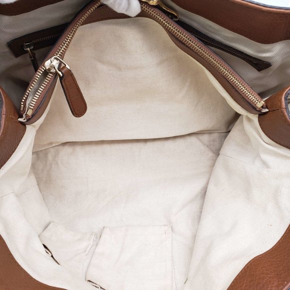 100% Authentic Gucci Leather Canvas Brown Tote Bag - Picture 12 of 16